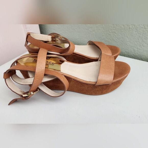 Michael Kors Women's Brown Leather Wedge Sandals 6.5 - Picture 3 of 7